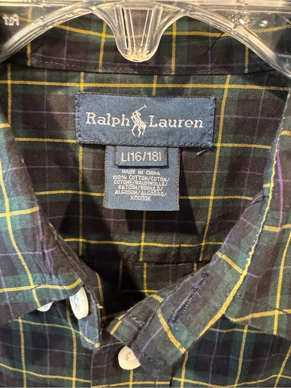 Ralph Lauren Navy and Green Plaid Button-Down Shirt